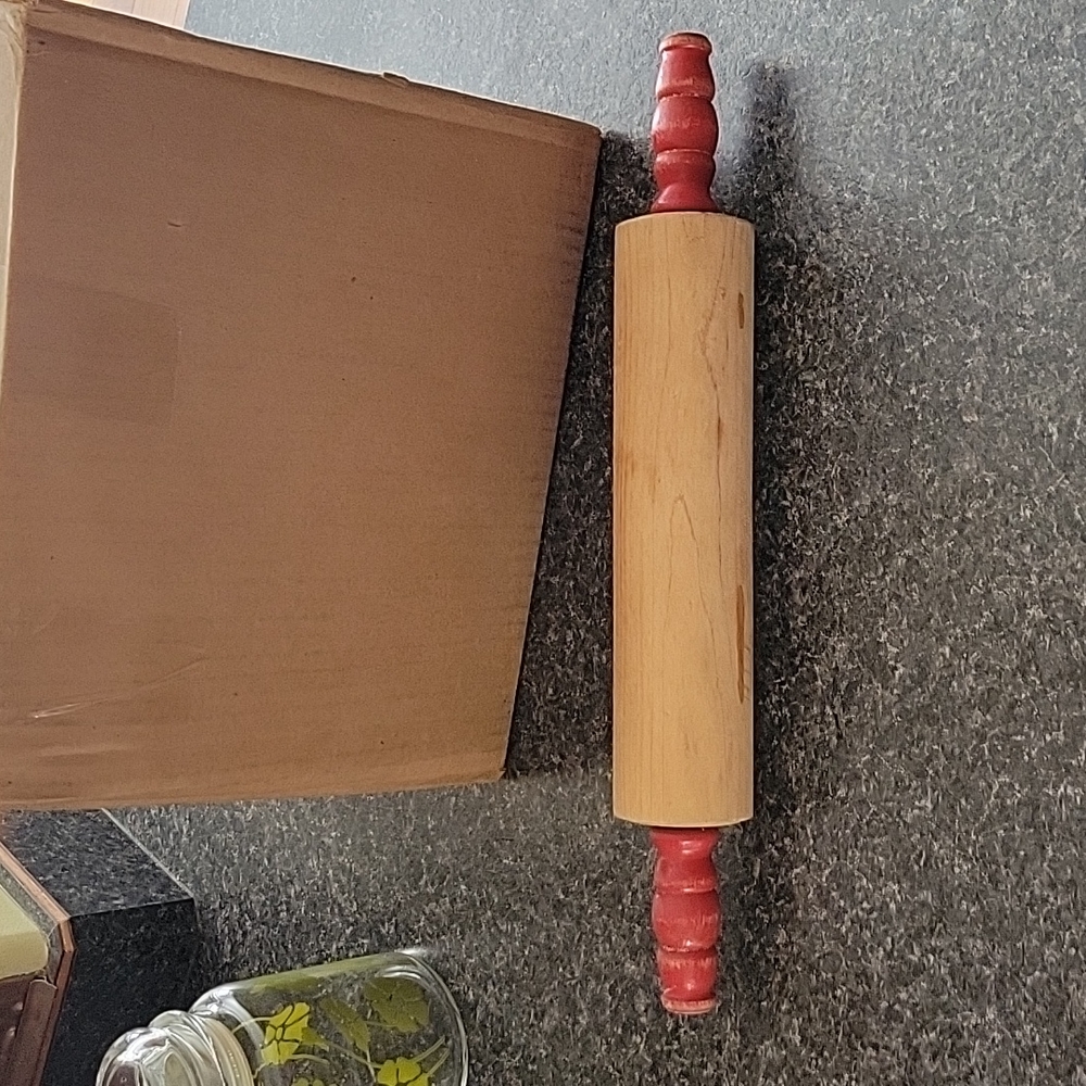 Red Wood Rolling pin Vintage  Wood Farmhouse Decor Kitchen